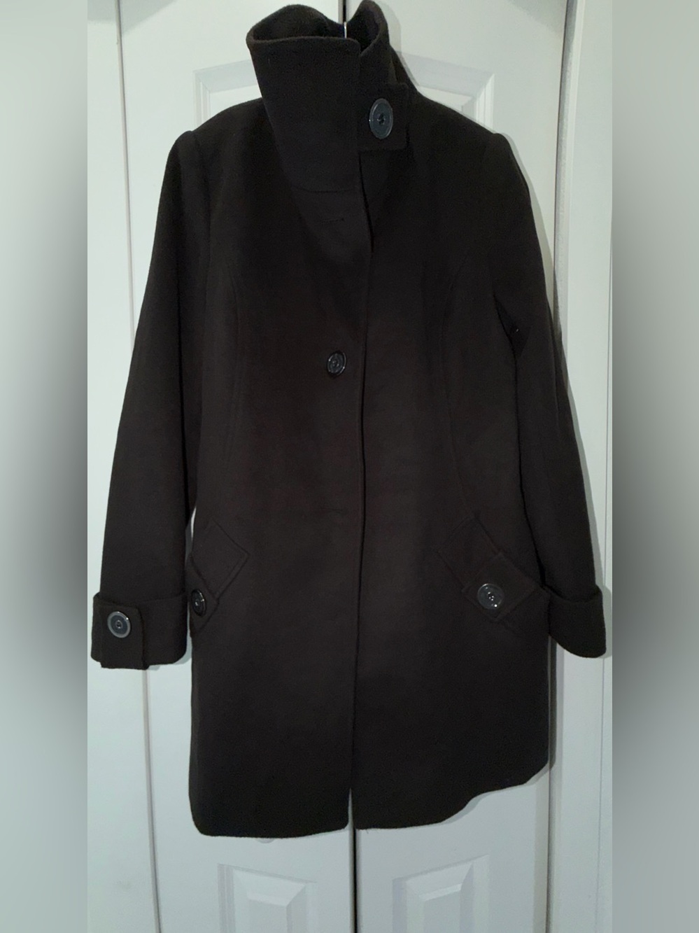 Kristen Blake Brown Wool Blend Button-Up Pea Coat Women's Size Small Style 130
